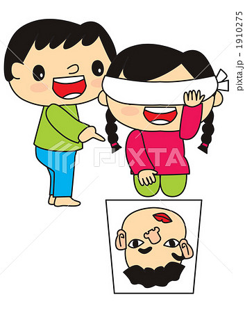 福笑い 子供 おかめ 目隠しのイラスト素材
