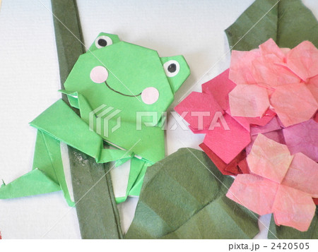 折り紙 紙細工 あじさい クラフトの写真素材