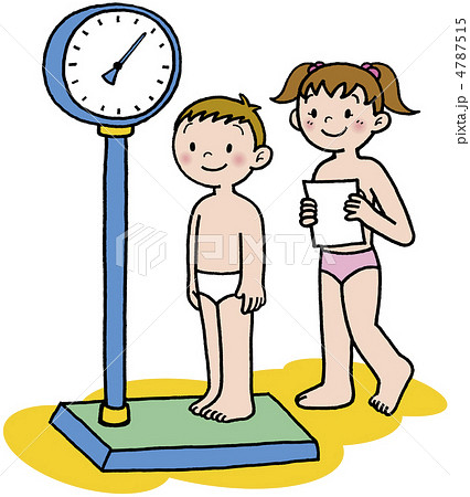 子供 子ども 体重測定 身体測定の写真素材