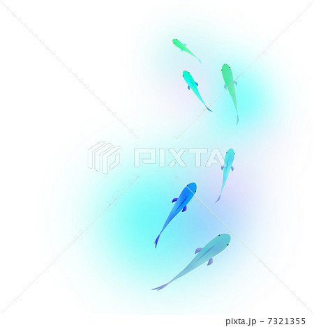 小魚群れ さかな 青色 かわいい パステルカラーの写真素材