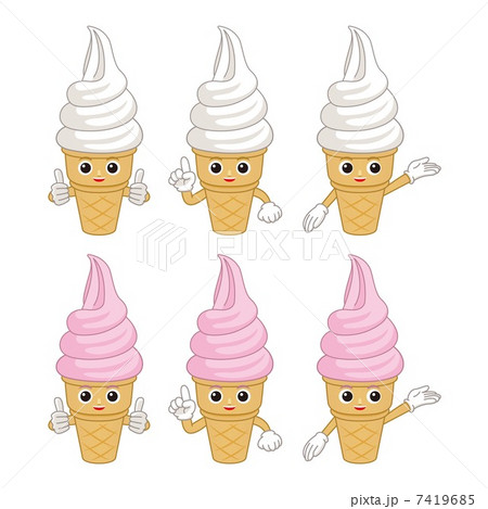 アイスクリーム ソフトクリーム コーン キャラクターの写真素材