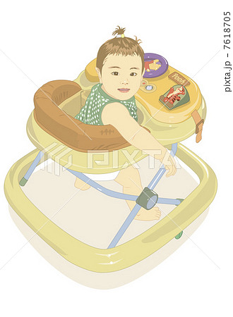 歩行器に乗る赤ちゃんのイラスト素材