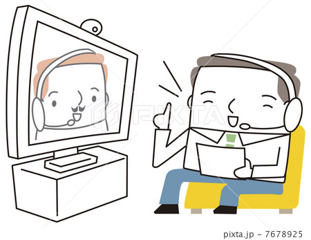 スカイプ 男性 イラスト 電話 パソコンのイラスト素材