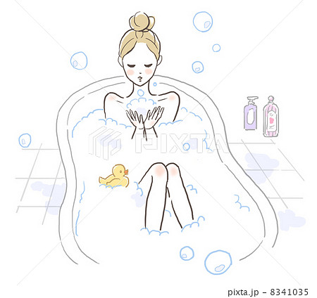 バスタイム 女の子 バブルバス お風呂のイラスト素材