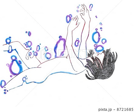 女性 沈む 水 泡のイラスト素材