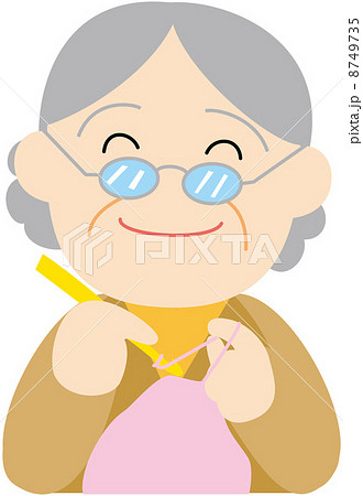 シニア お婆さん 女性 編み物のイラスト素材 - PIXTA, 画像サイズ:330x450