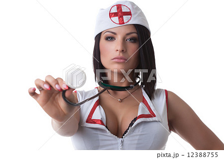 Sexy nurse with big breasts in hospital. - Stock Photo [58603603
