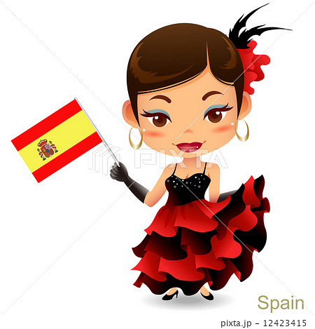 スペイン 国旗 女性 人物のイラスト素材