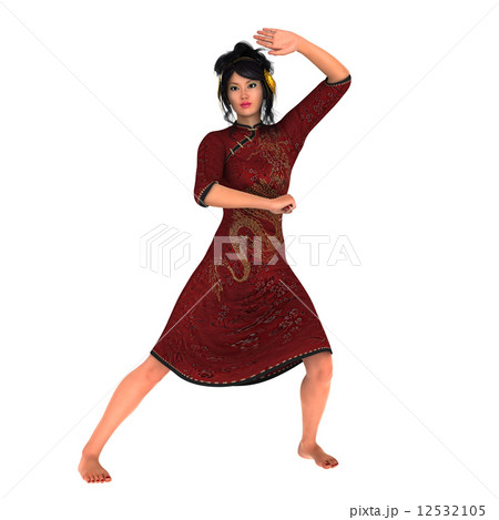 チャイナドレス カンフー 女性 モデルのイラスト素材