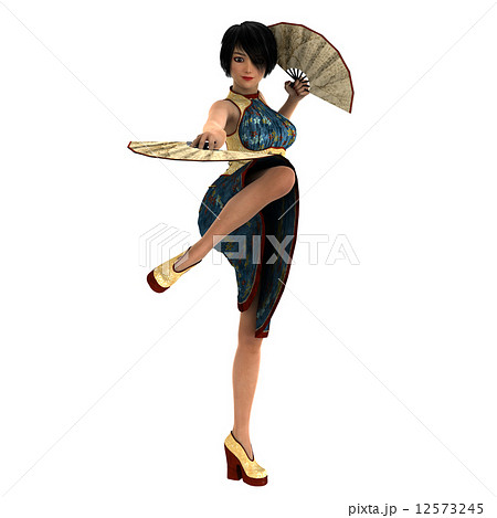 舞扇子 ポーズ 全身の写真素材