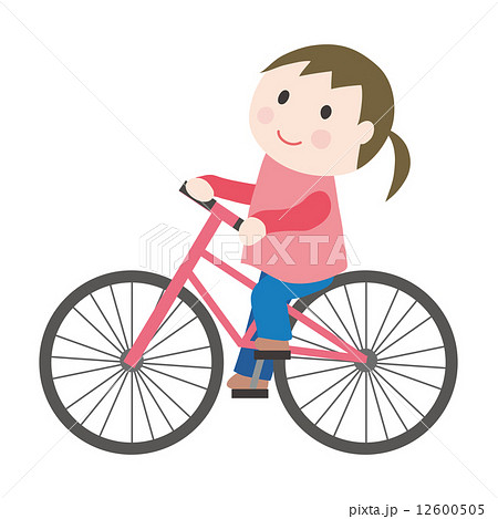 かわいい イラスト シンプル 自転車 女の子のイラスト素材