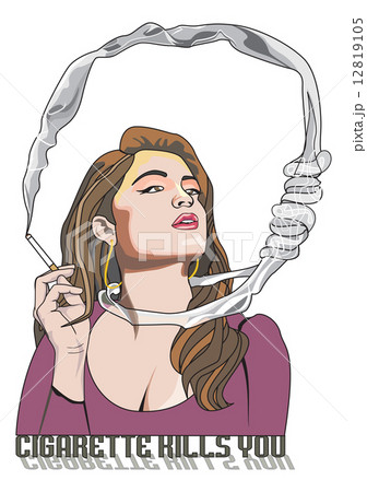タバコ 喫煙 女性 イラストの写真素材
