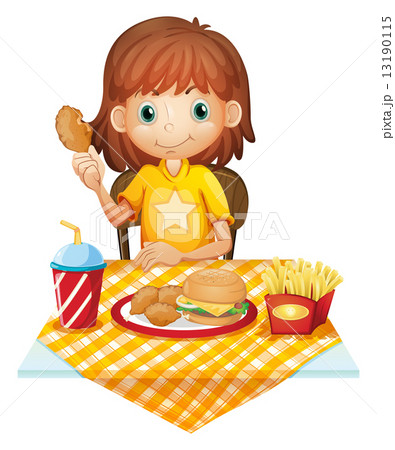 食べる ハンバーガー 女の子 食事のイラスト素材