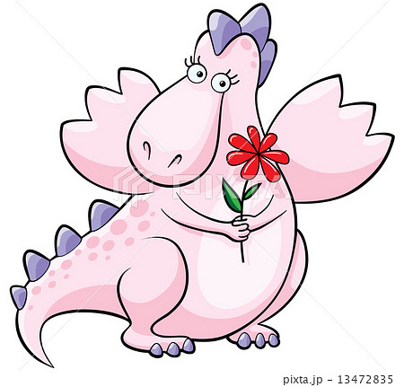 Cute pink dragon with flower