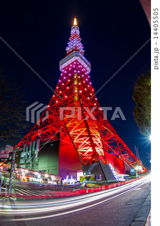 ライトアップ バレンタイン ダイヤモンドヴェール 東京タワーの写真素材