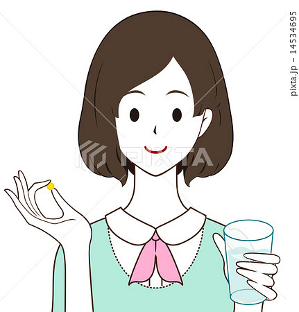 飲む サプリメント 服用 女性のイラスト素材