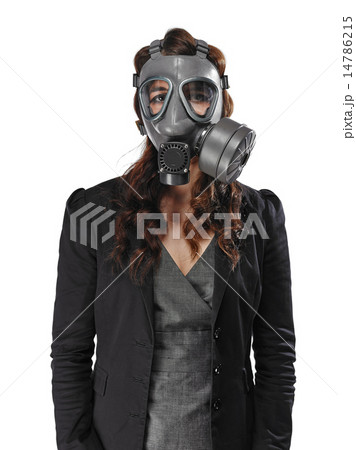 ガスマスク 青少年 女の人 女性の写真素材