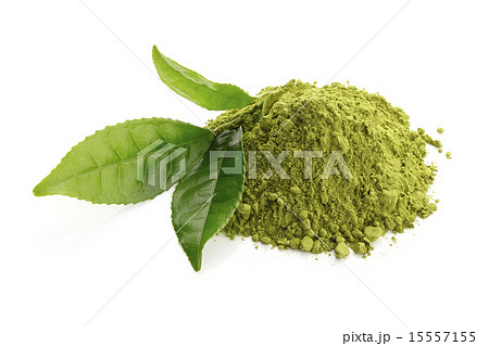 抹茶とお茶の葉の写真素材