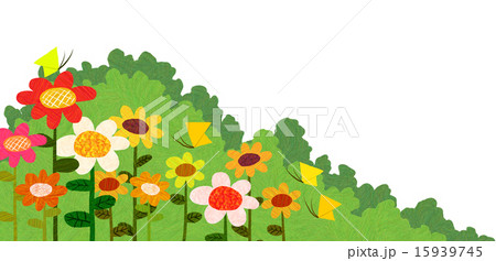 花畑 植物 蝶 チョウのイラスト素材