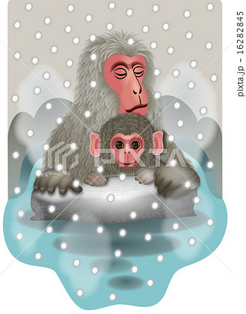 野猿公苑雪見風呂のイラスト素材