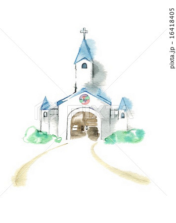 教会 チャペル 水彩 白バックのイラスト素材