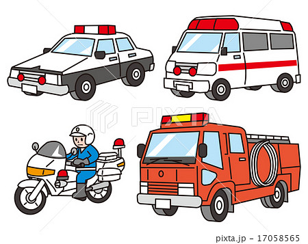 消防車 救急車 パトカー 乗り物の写真素材