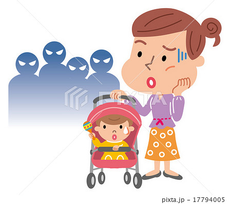 ベビーカー問題のイラスト素材
