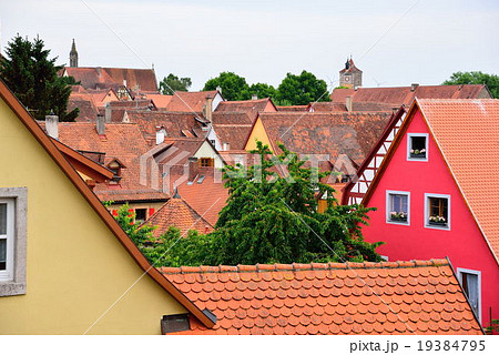 高品質通販■ドイツ ローテンブルク 赤い屋根 風景写真 ★ 額縁付 A3サイズ 自然、風景