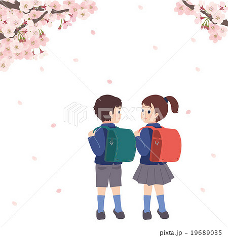 人物 子供 春 桜のイラスト素材