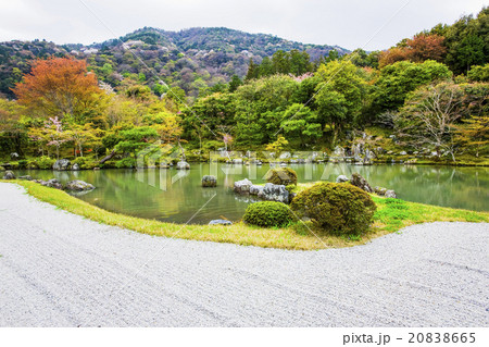 天龙寺曹源池庭园索亘奇池春照片素材