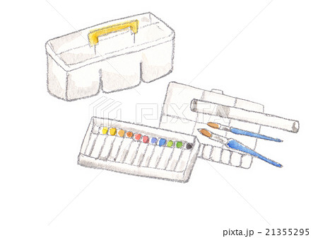 小学生 絵の具 セット イラストの写真素材