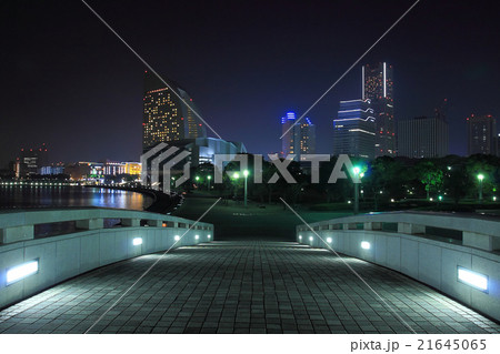 夜景 臨港パーク ライトアップ 水辺の写真素材