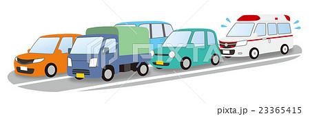 渋滞 救急車 白バック 白背景のイラスト素材