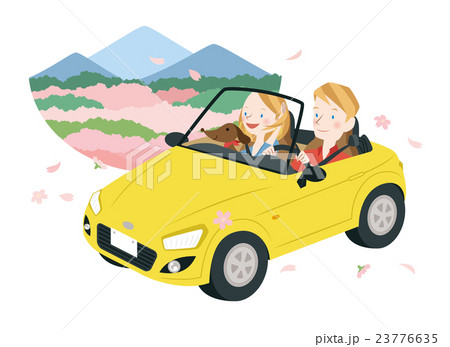 ドライブ 春 カップル オープンカーのイラスト素材