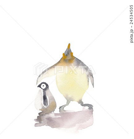 ペンギン 親子 水彩画 皇帝ペンギンのイラスト素材