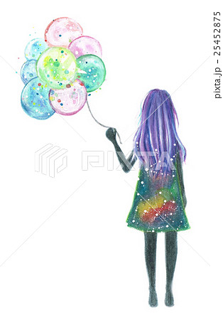 髪 星 星空 女の子のイラスト素材