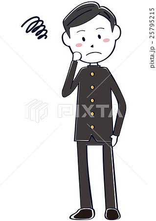 高校生 学ラン 男子 悩むのイラスト素材