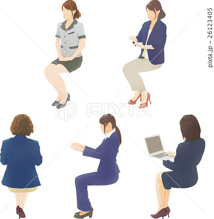 女性 休憩 後ろ姿 座るのイラスト素材 Pixta