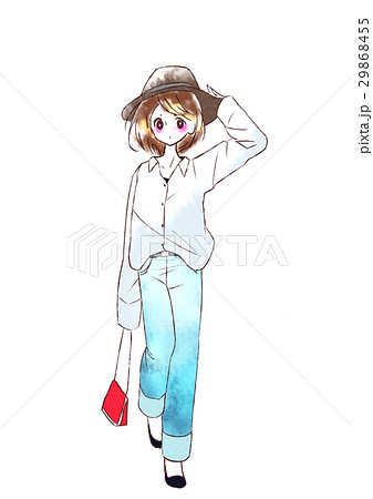 シャツとデニムの女性のイラスト素材