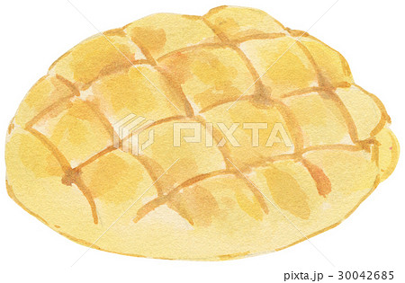 手描き 水彩画 メロンパン 菓子パンのイラスト素材