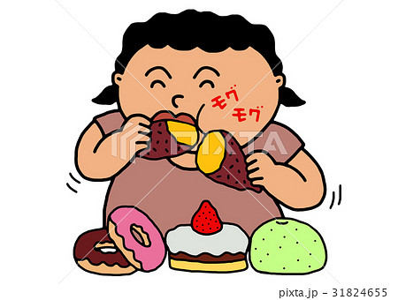 大食い女子 大食い 大食漢 食いしん坊のイラスト素材