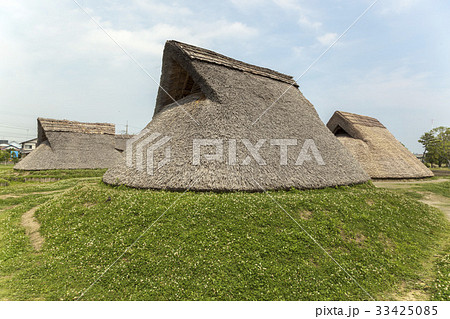 登呂遺跡 竪穴式住居 藁葺き 弥生時代の写真素材