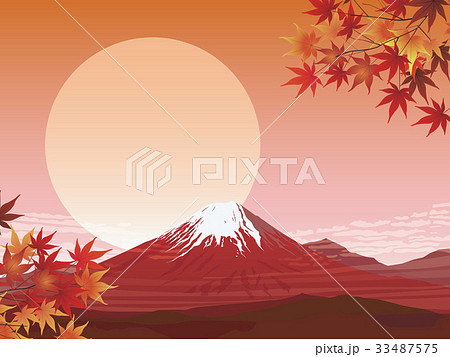 赤富士 紅葉 富士山 夕日のイラスト素材 - PIXTA