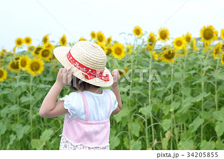 麦わら帽子 子供 夏の写真素材