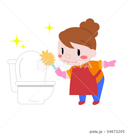トイレ掃除 女性 大掃除 かわいいのイラスト素材