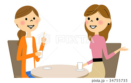 カフェでおしゃべりする女性達のイラスト素材