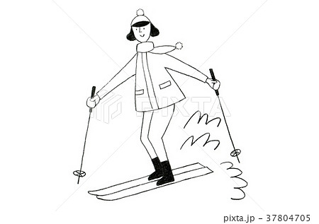人物 女性 スキー 手描きのイラスト素材