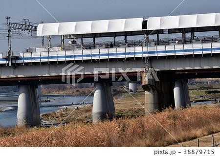 河原 二子玉川 多摩川 土手の写真素材