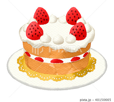 ショートケーキ ケーキ ホールケーキ 水彩のイラスト素材
