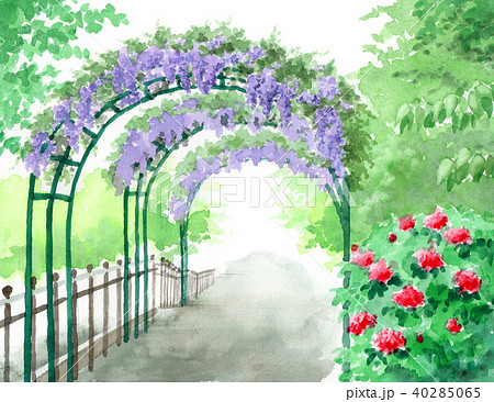花の庭イングリッシュガーデン水彩画